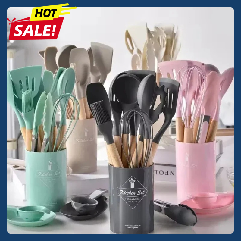 Home Cooking Utensil Set - 12-teiliges Silikon-Küchenhelfer-Set Antihaft-Kochutensilien Spatel Schaufel Eierschläger