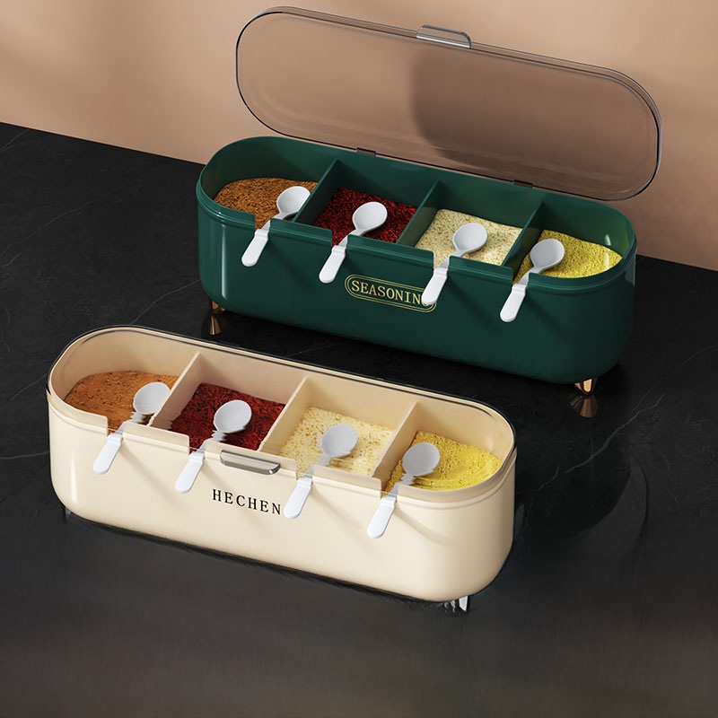 Home Cooking Utensil Set - Küchen-Gewürzbox-Set Mehrteilige Integrierte Aufbewahrung Salz-Gewürz-Vierfach-Aufbewahrungsbox Haushalts-Kochutensilien