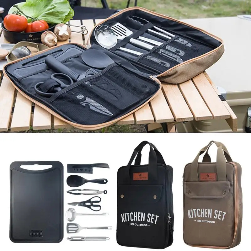 Home Cooking Utensil Set - 8-teiliges Camping-Küchen-Kochgeschirr-Set Tragbares Outdoor-Reise-Utensilien-Set Edelstahl Koch-